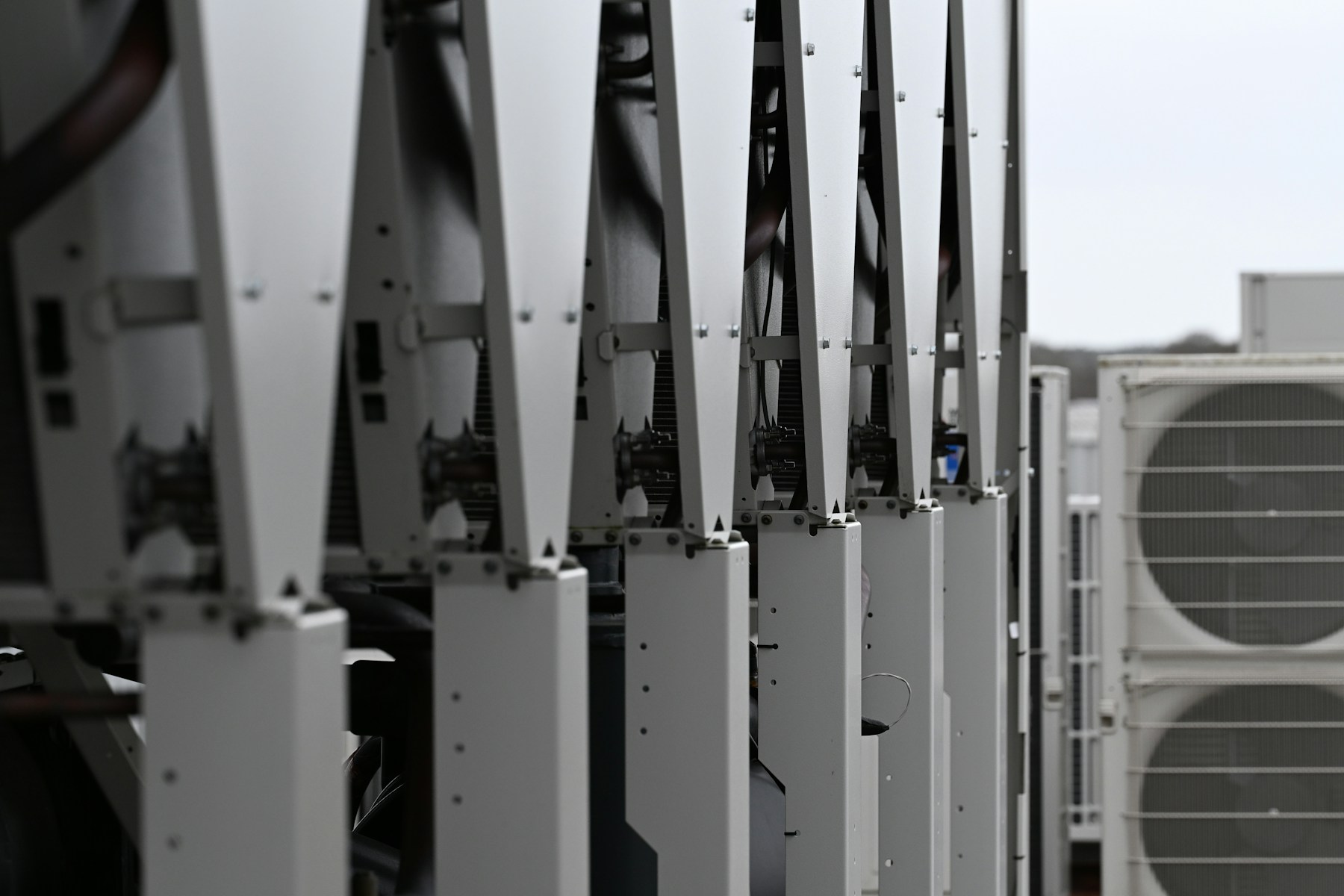 Commercial HVAC units installed in a row