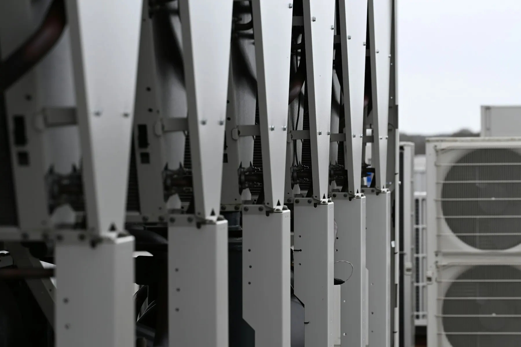 Commercial HVAC units installed in a row